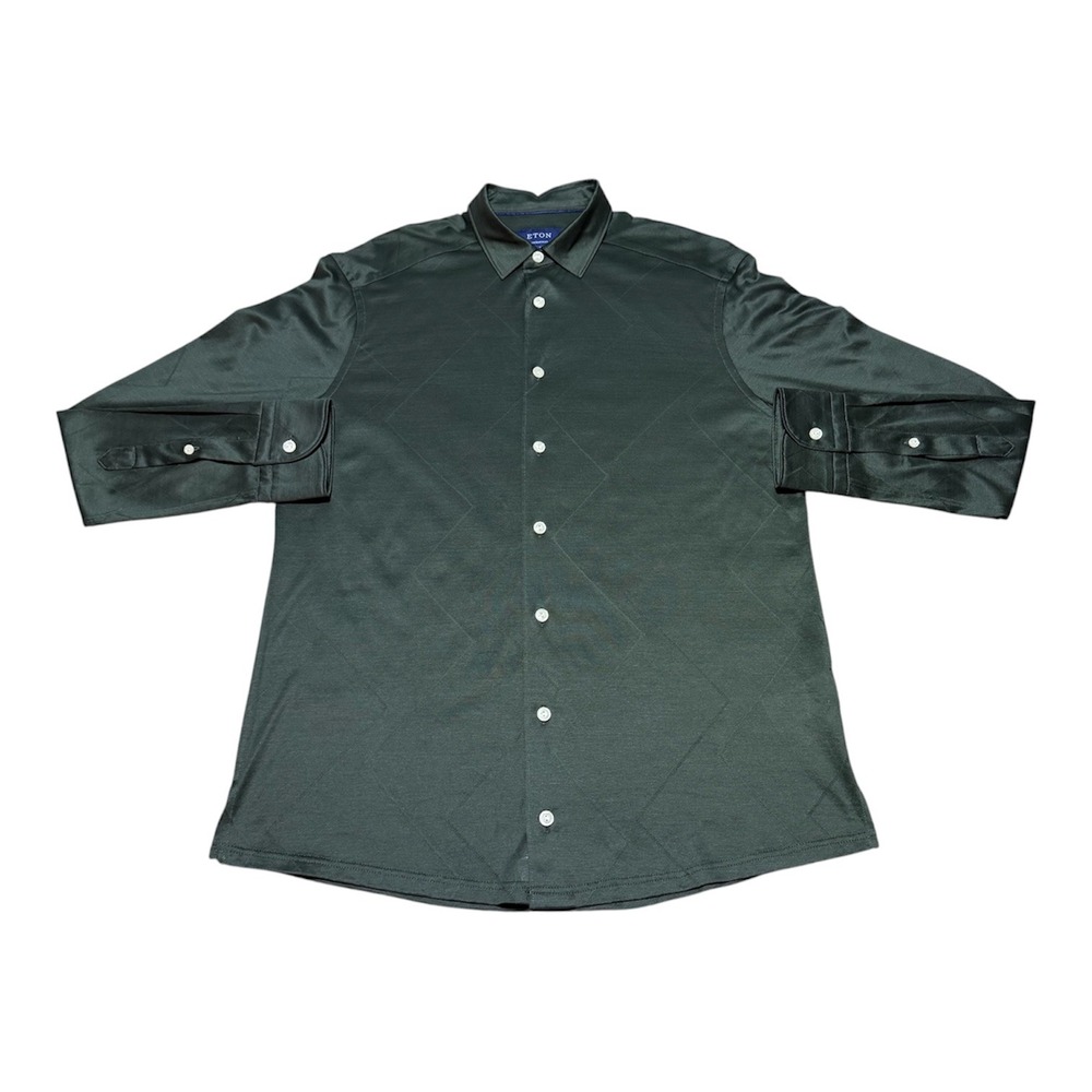 Eton Contemporary Long Sleeve Button Down Jersey Cotton Green Men S